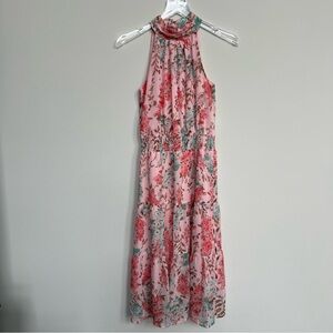 Jade Melody Tam pink and blue floral midi/maxi halter dress, size XS